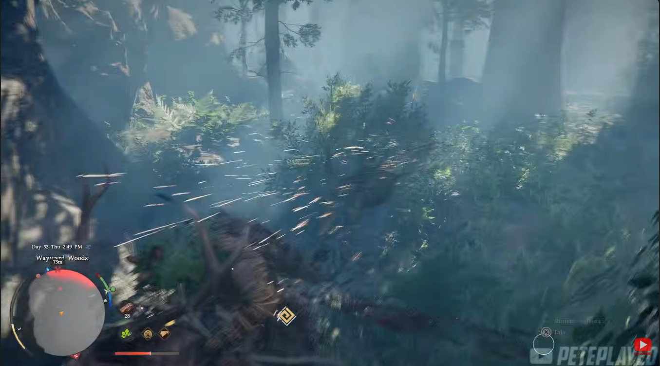 Enemy rider being knocked off the Rosehorn Deer during combat.