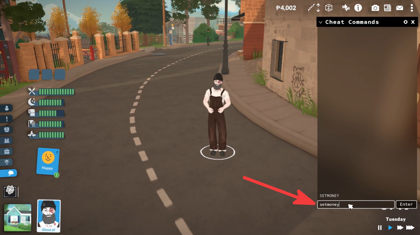 Image showing setmoney command in Paralives cheat console menu
