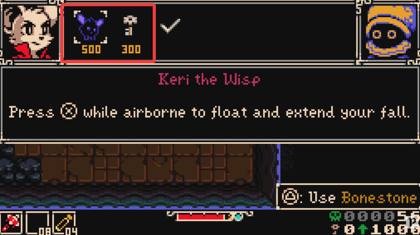 Purchasing keri the wisp trinket in Mina the Hollower