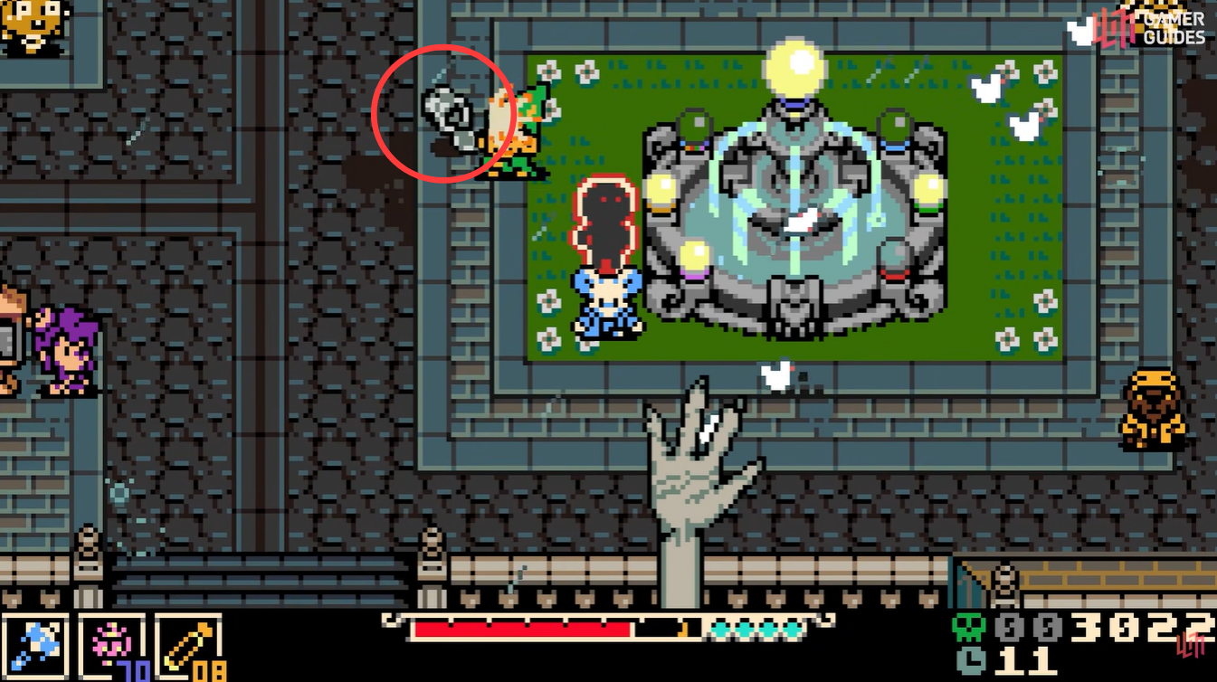 Trash can location in Mina the Hollower near the fountain in Ossex