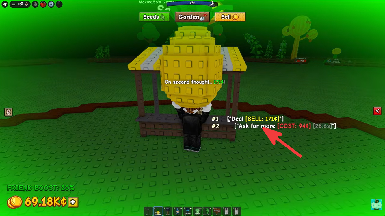 How Bargaining works in Grow a Garden 2 - ask for more option while selling