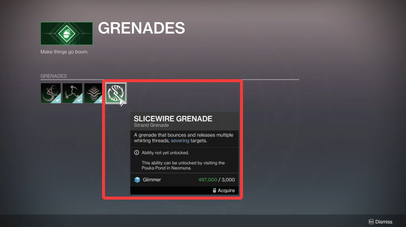 Destiny 2 Slicewire Grenade - location