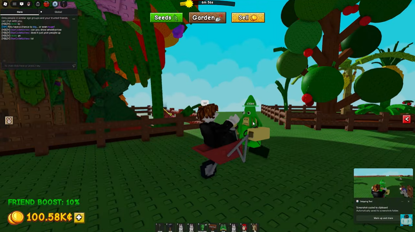 using the Wheelbarrow in Grow a garden 2