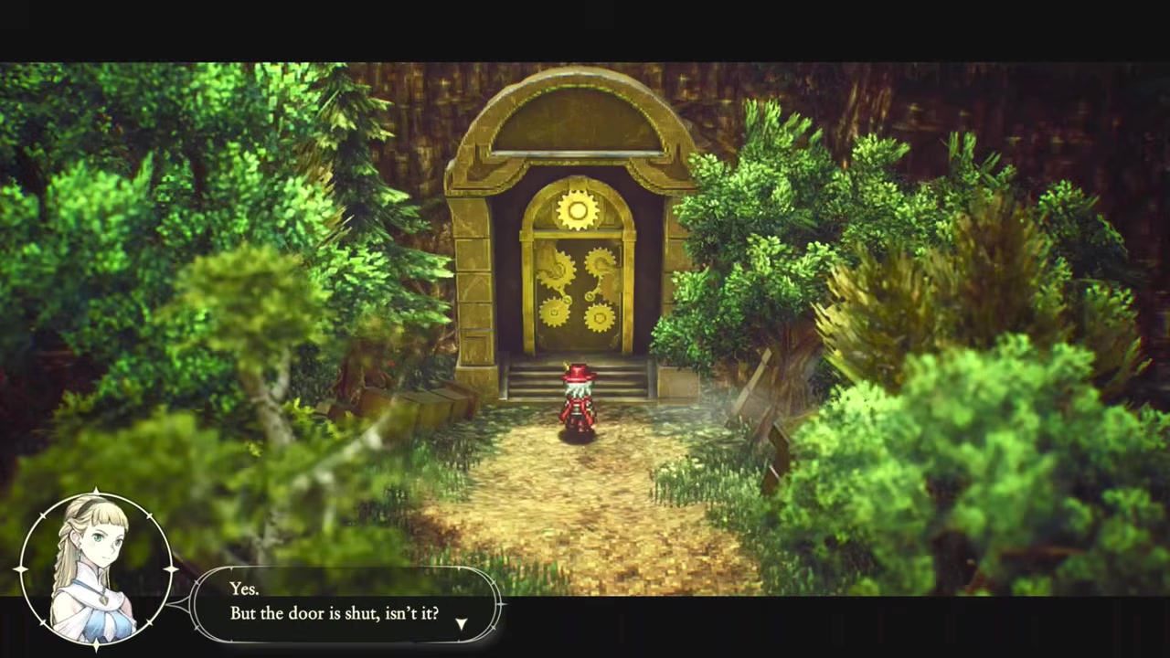 The glowing gear-door that needs the nearby switch
