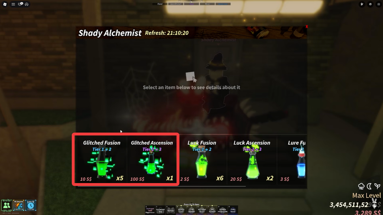 glitched potions available at shady alchemist in fisch