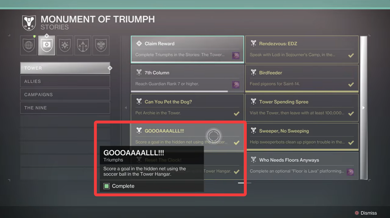 Destiny 2 Goooaaalll Triumph Guide:  Hidden Soccer Goal Location