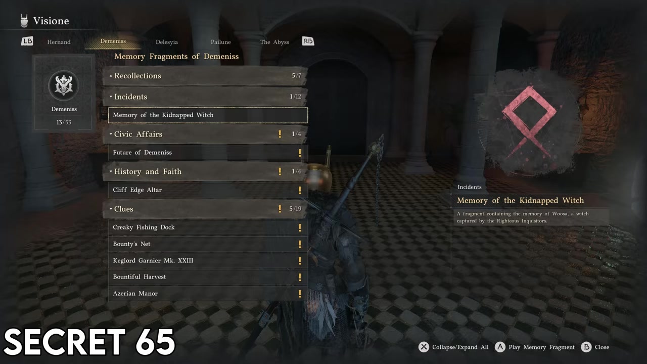 Opening the Vision memory menu from the helmet quick-access slot