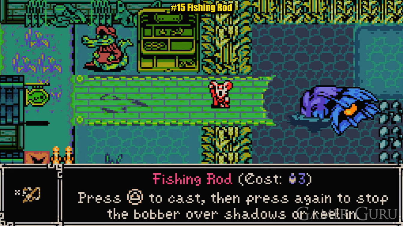 Buying the fishing rod from Irwin in Mina the Hollower