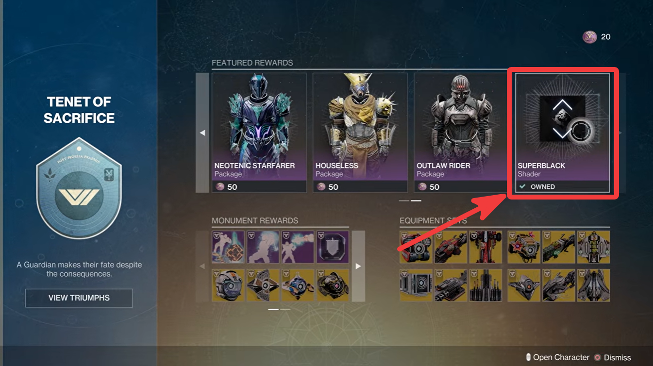 Superblack Shader in Destiny 2 After the Monument of Triumph