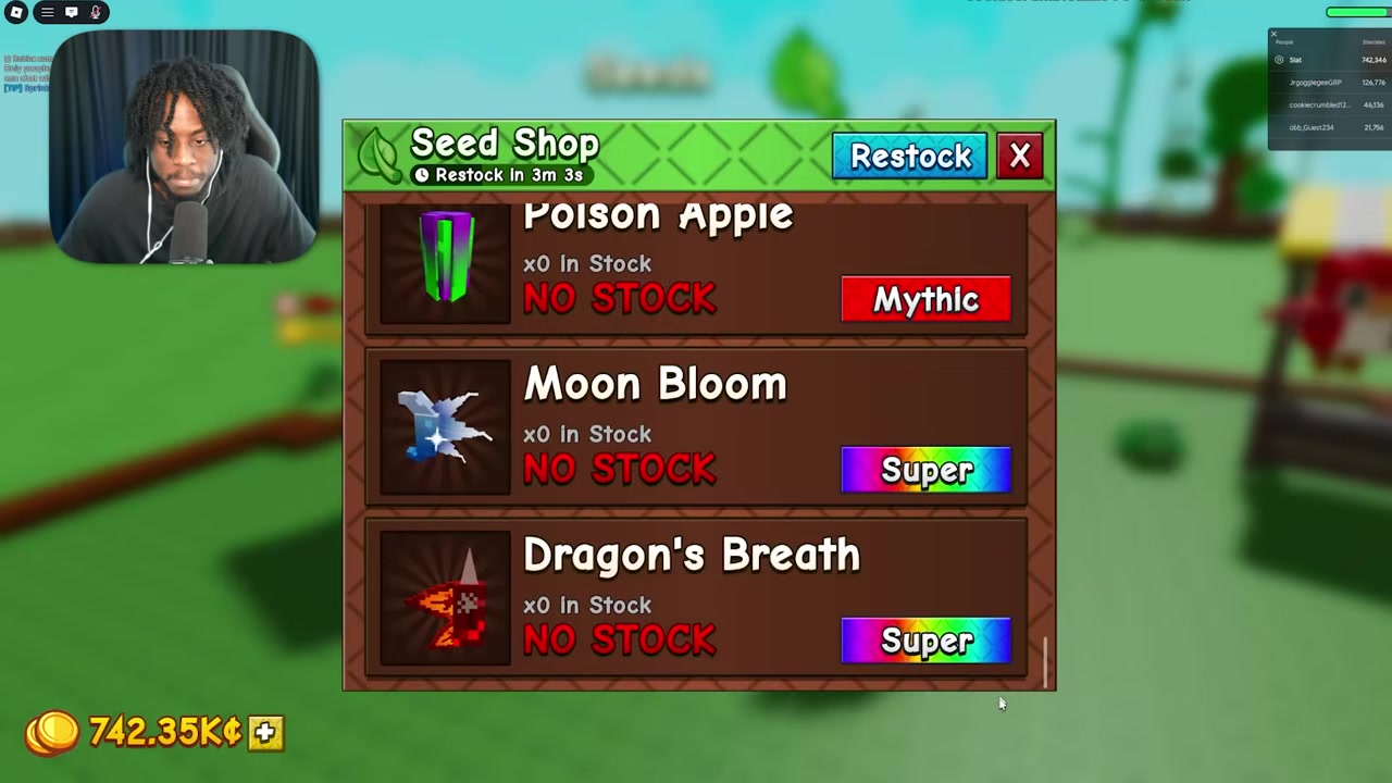 Moon Bloom seed appears in the shop for 1,000 Robux.