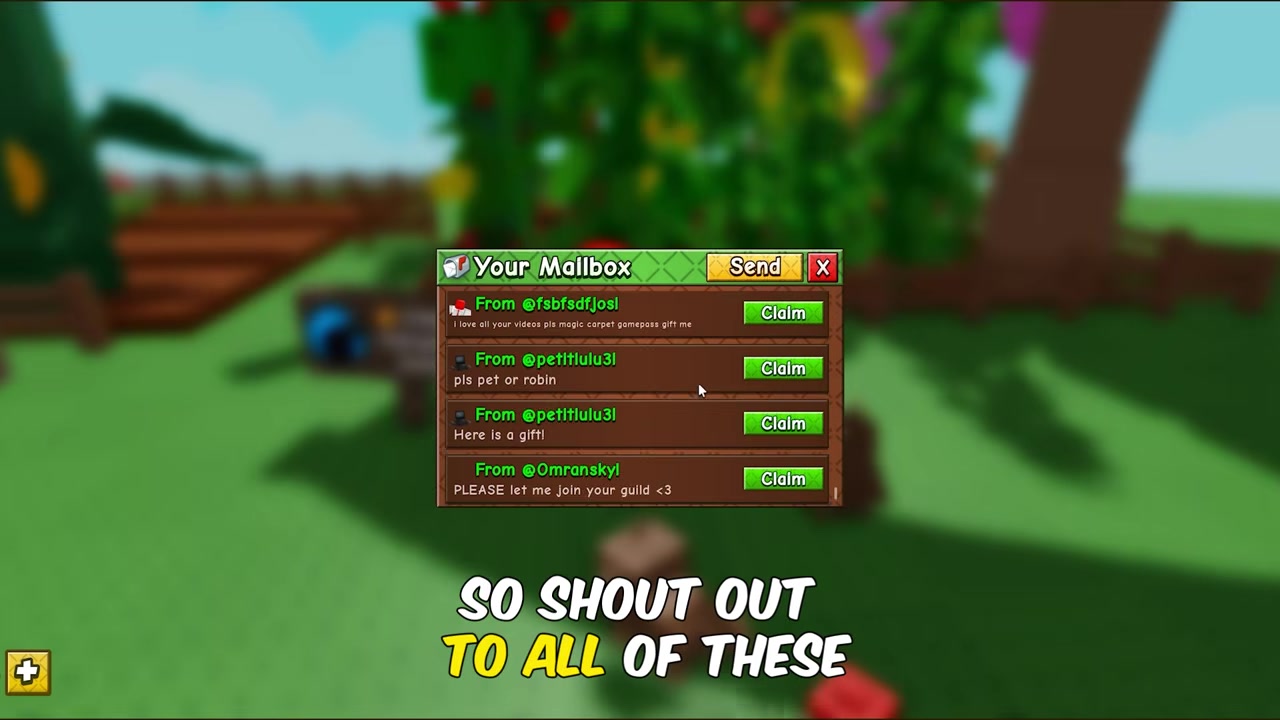 Scrolling gift usernames fill the screen