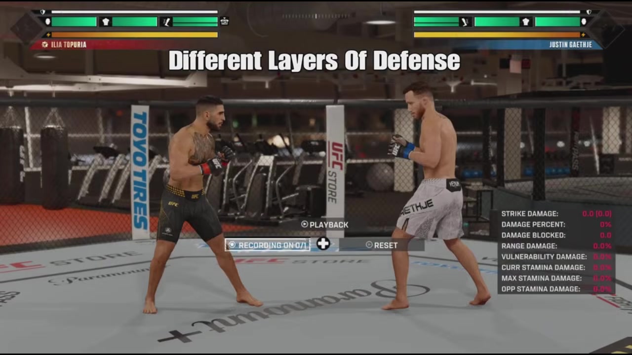 Practice mode settings appear beside two fighters in the cage