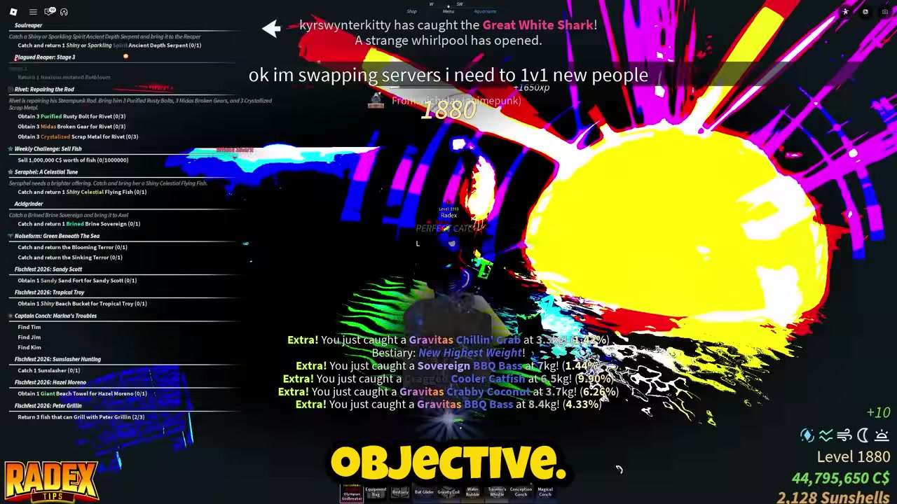Barbecue Bass quest objective appears beside Peter Grillin