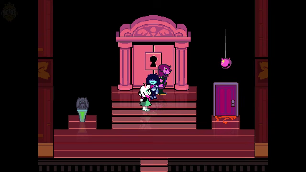 Pink door appears beside a glowing pink coin
