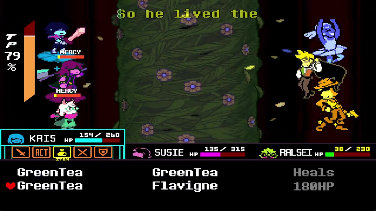 Flowery fills the battle screen with red heat effects.