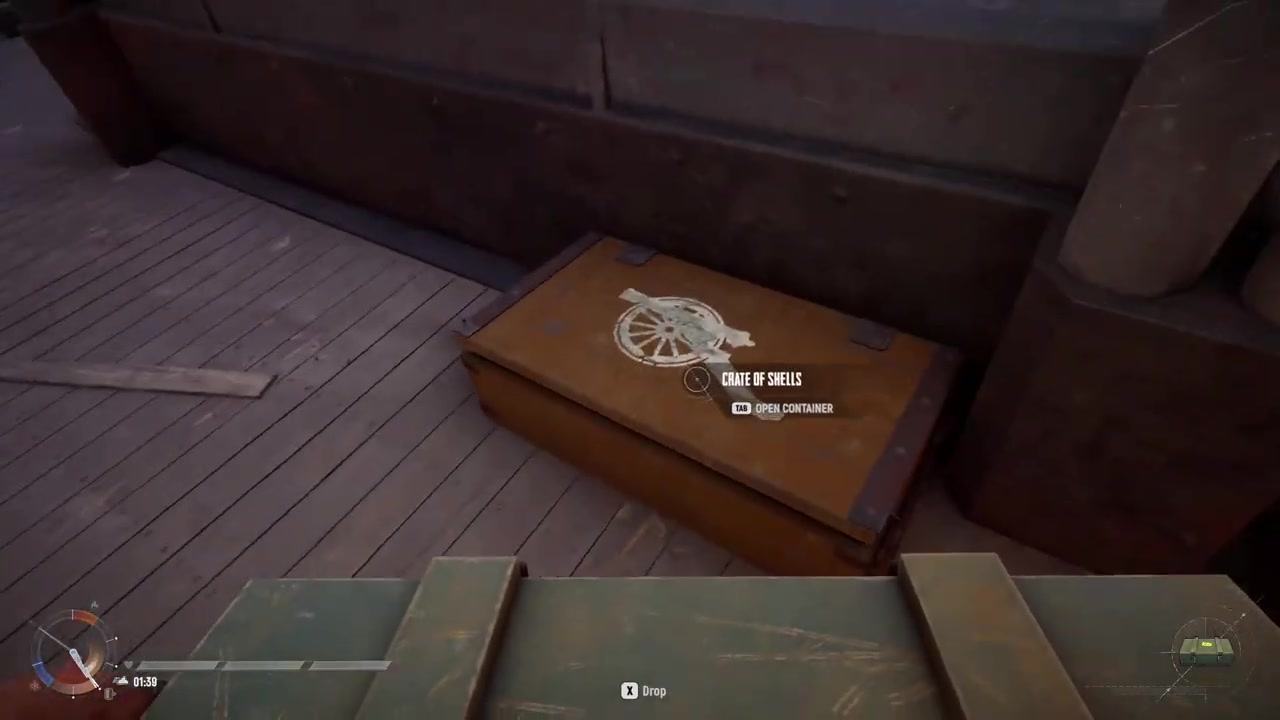 A shell crate with a cannon symbol sits nearby