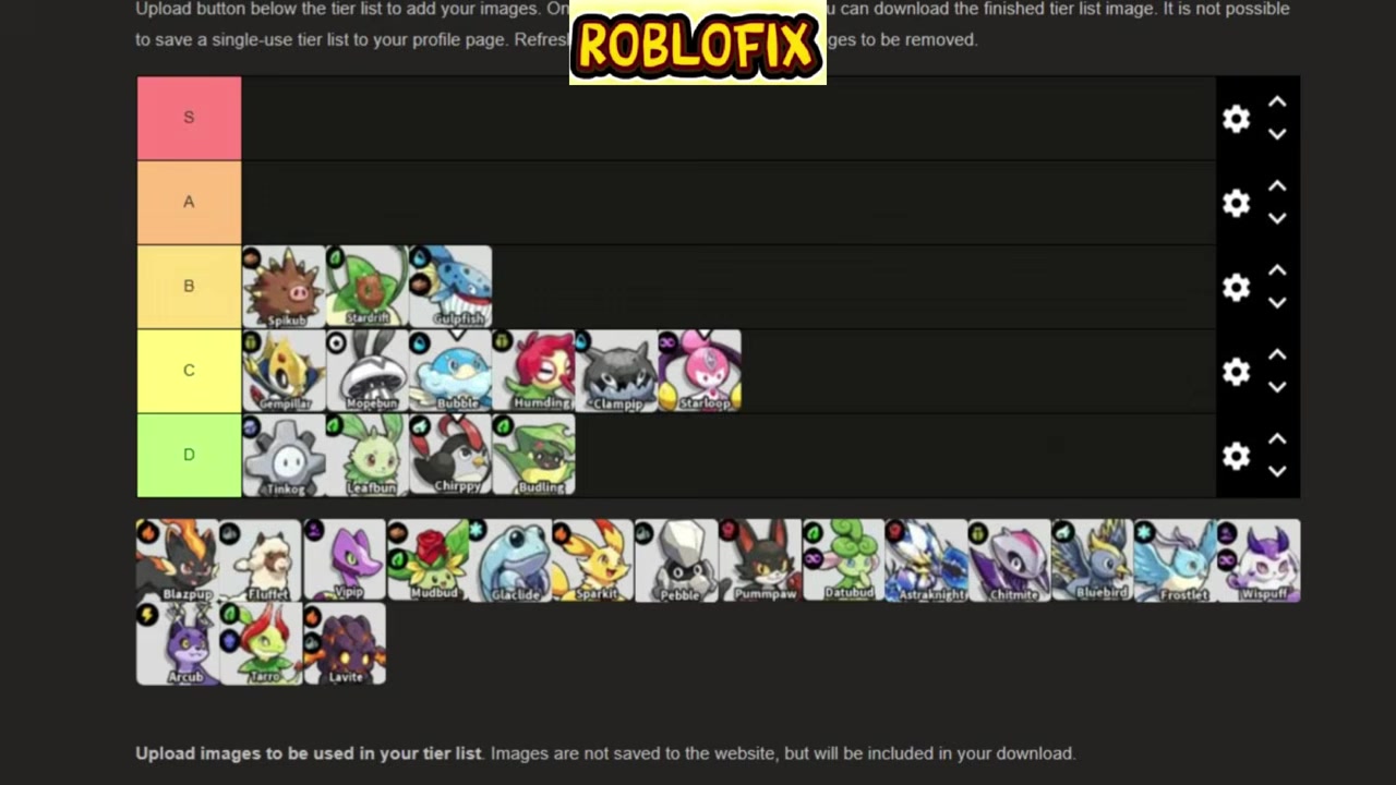 Spikehub, Mudbud, and Blazepup appear on the tier list