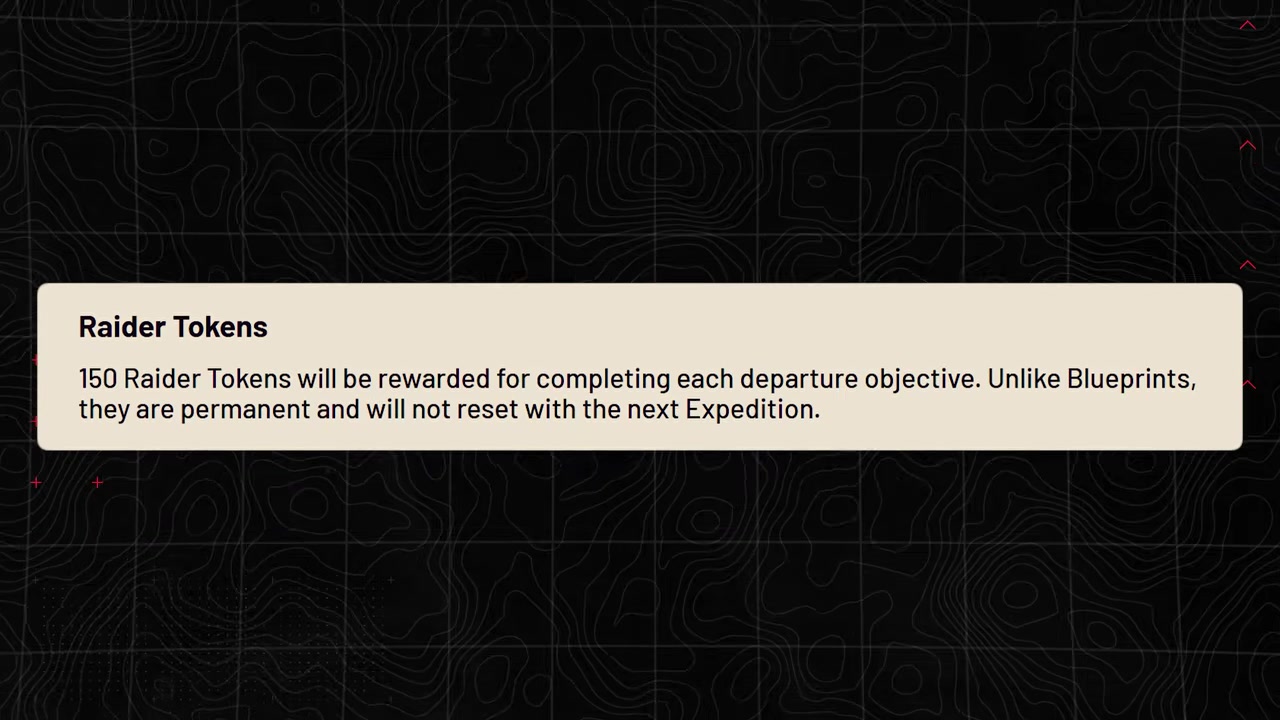 Fourth Expedition rewards list shows blueprints and Raider Tokens