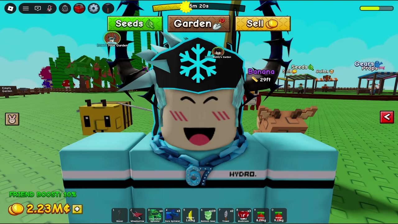 Weather guide intro appears over a Grow a Garden field
