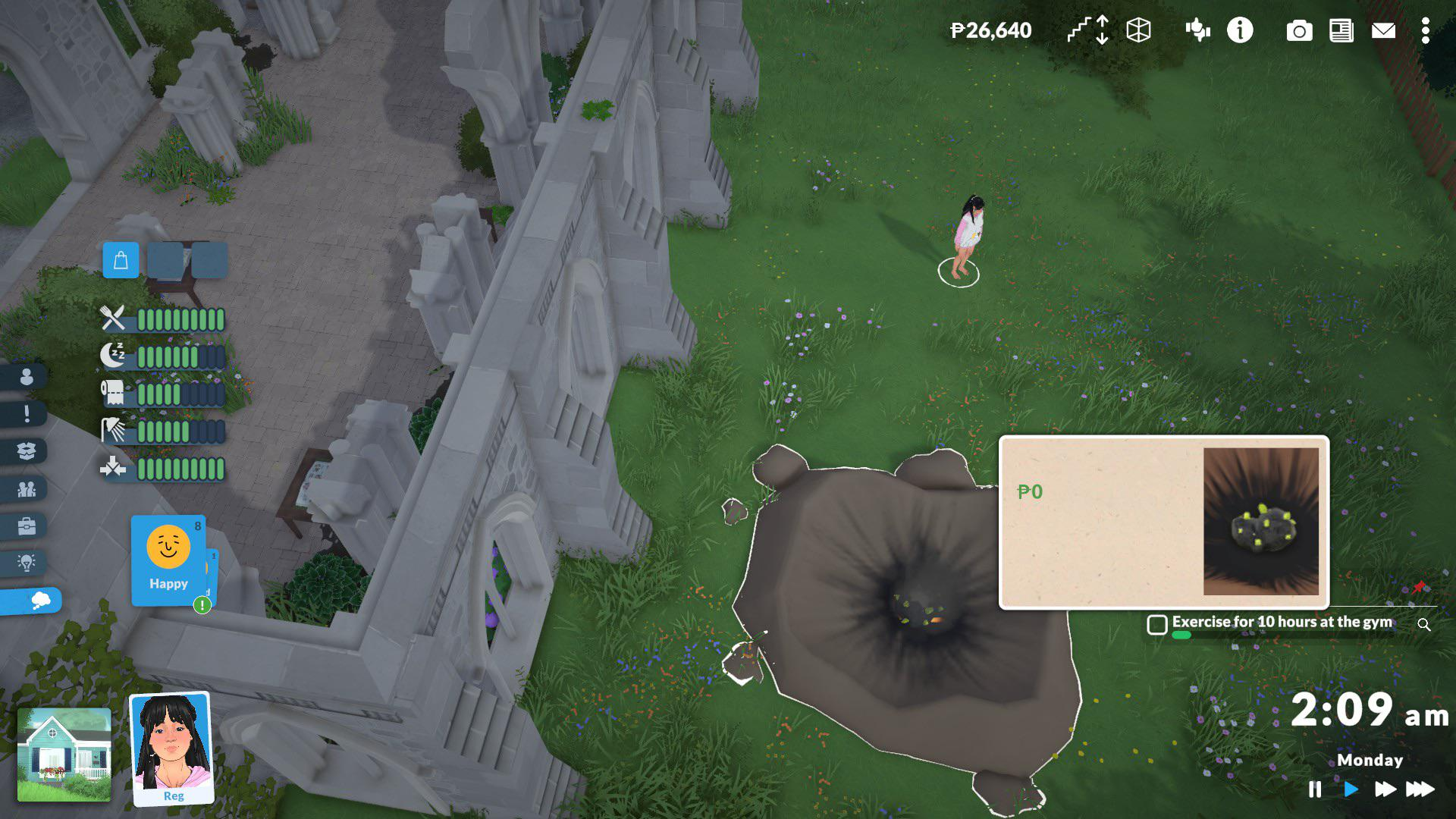Something happend in town notification alert in Paralives showing the meteor pit in town.