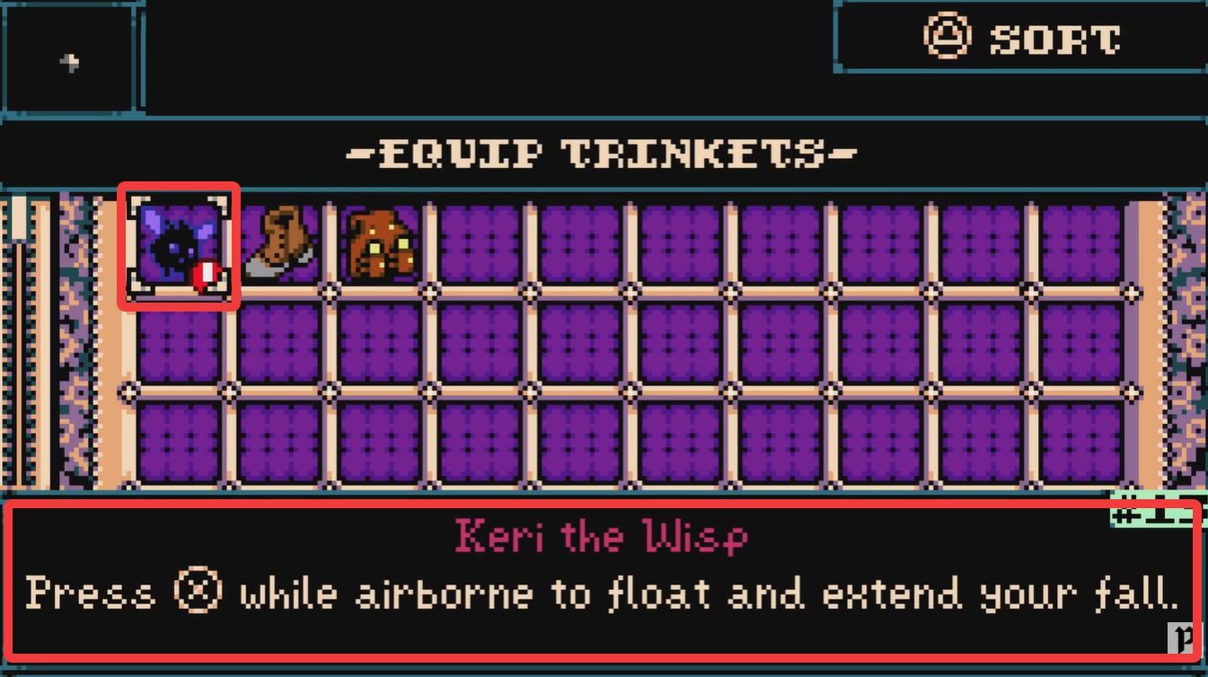 Keri the wisp trinket in trinkets menu in Mina the Hollower
