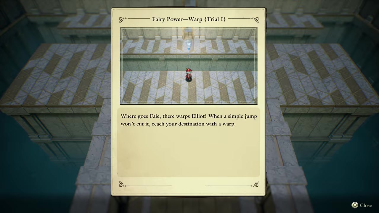 The warp prompt as Elliot is moved into position near the shrine