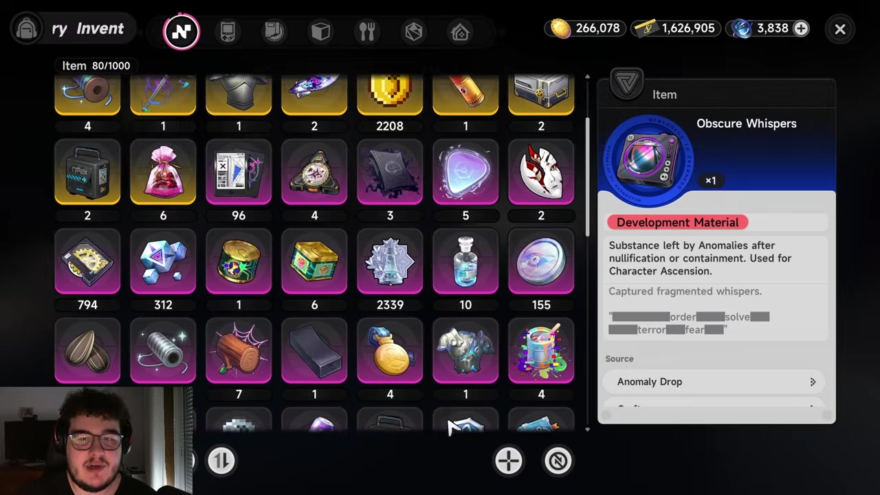 Open the inventory or anomalous page