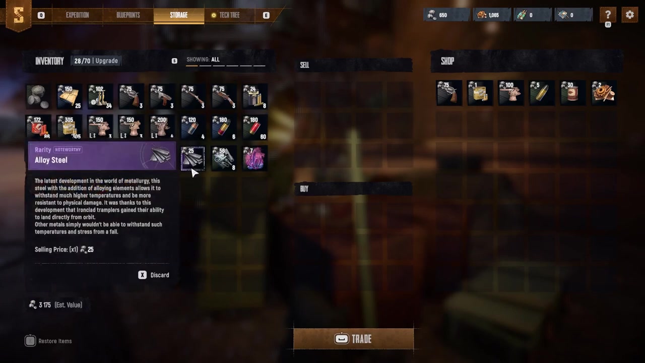 Select items to sell