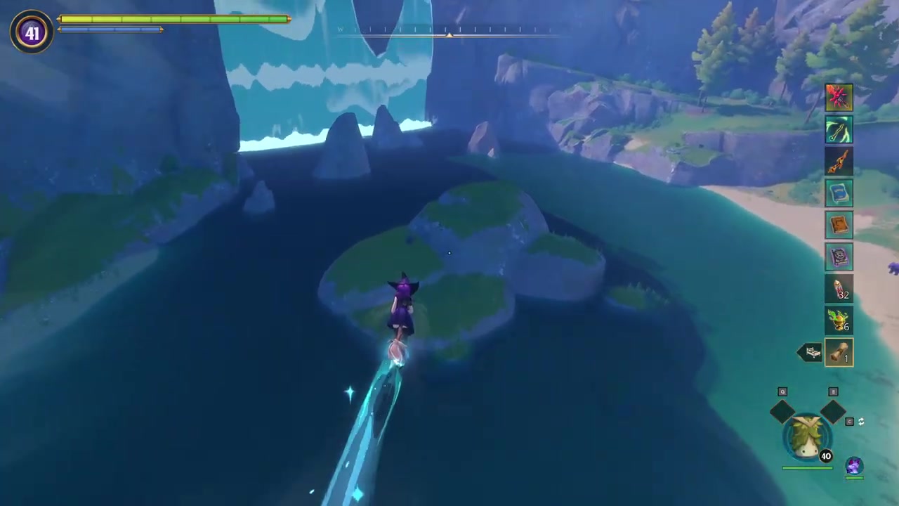 Drop down and enter the waterfall
