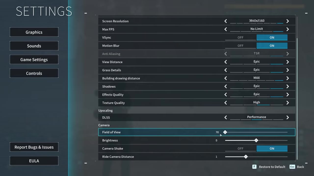 Increase the FoV slider