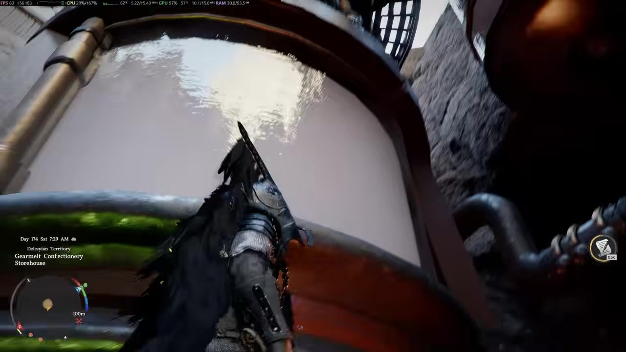 Climb up high and turn the top handle