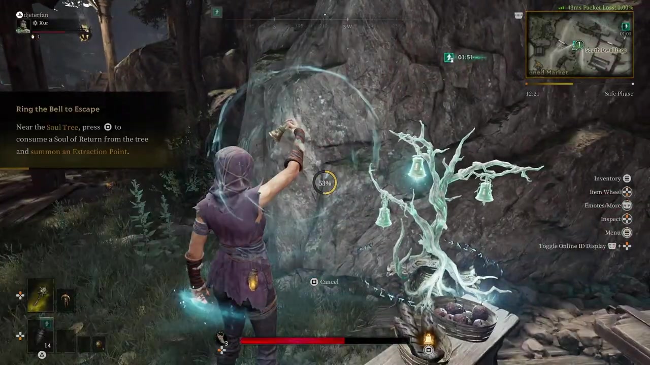 Ring the bell and click escape