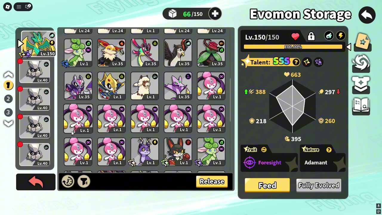 Release the leveled Evomons