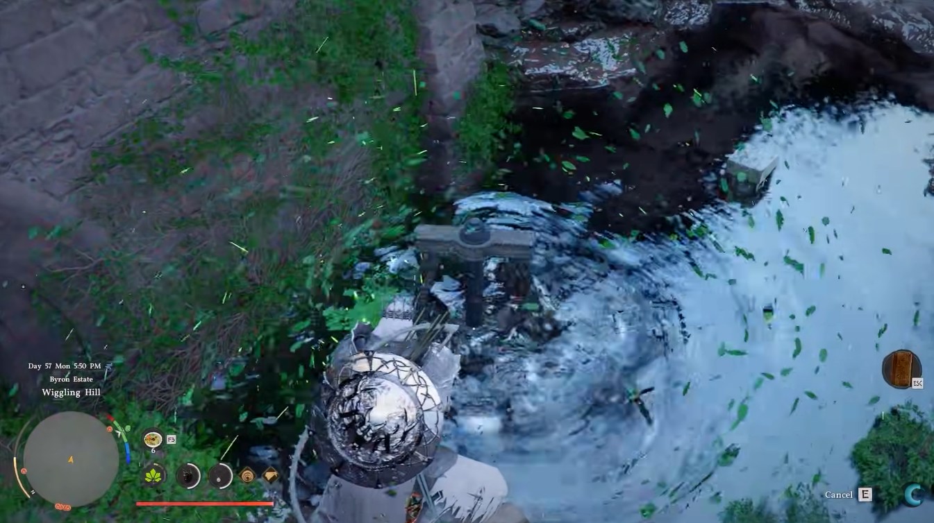 using nature's snare skill to drain the water in the wiggling hill area