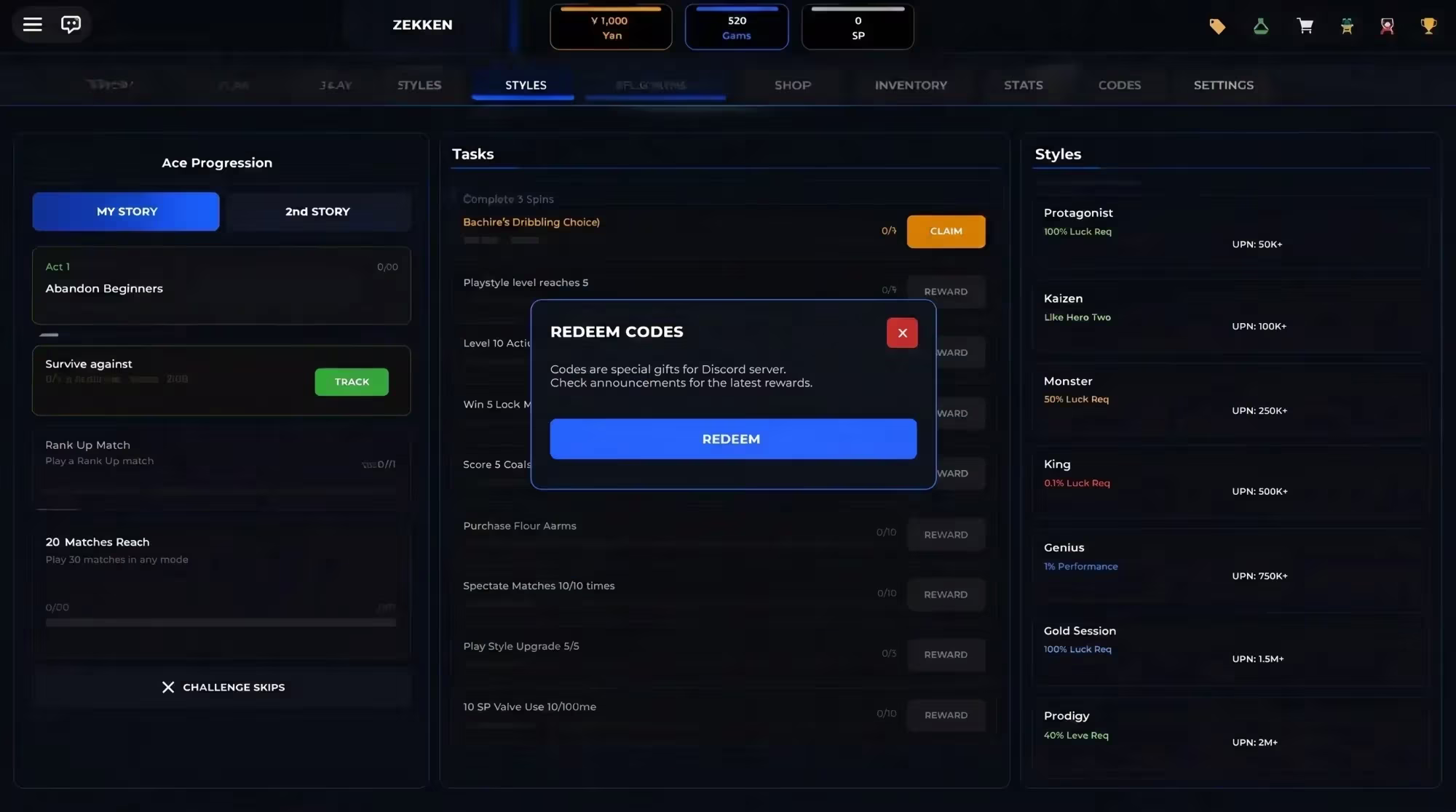 Blue Lock Incremental code redemption screen