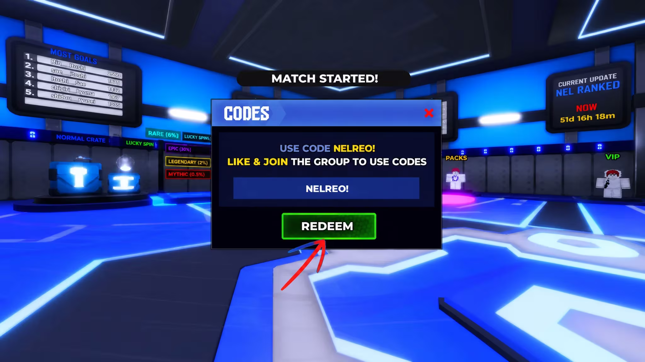 The Blue Lock code redemption text box
