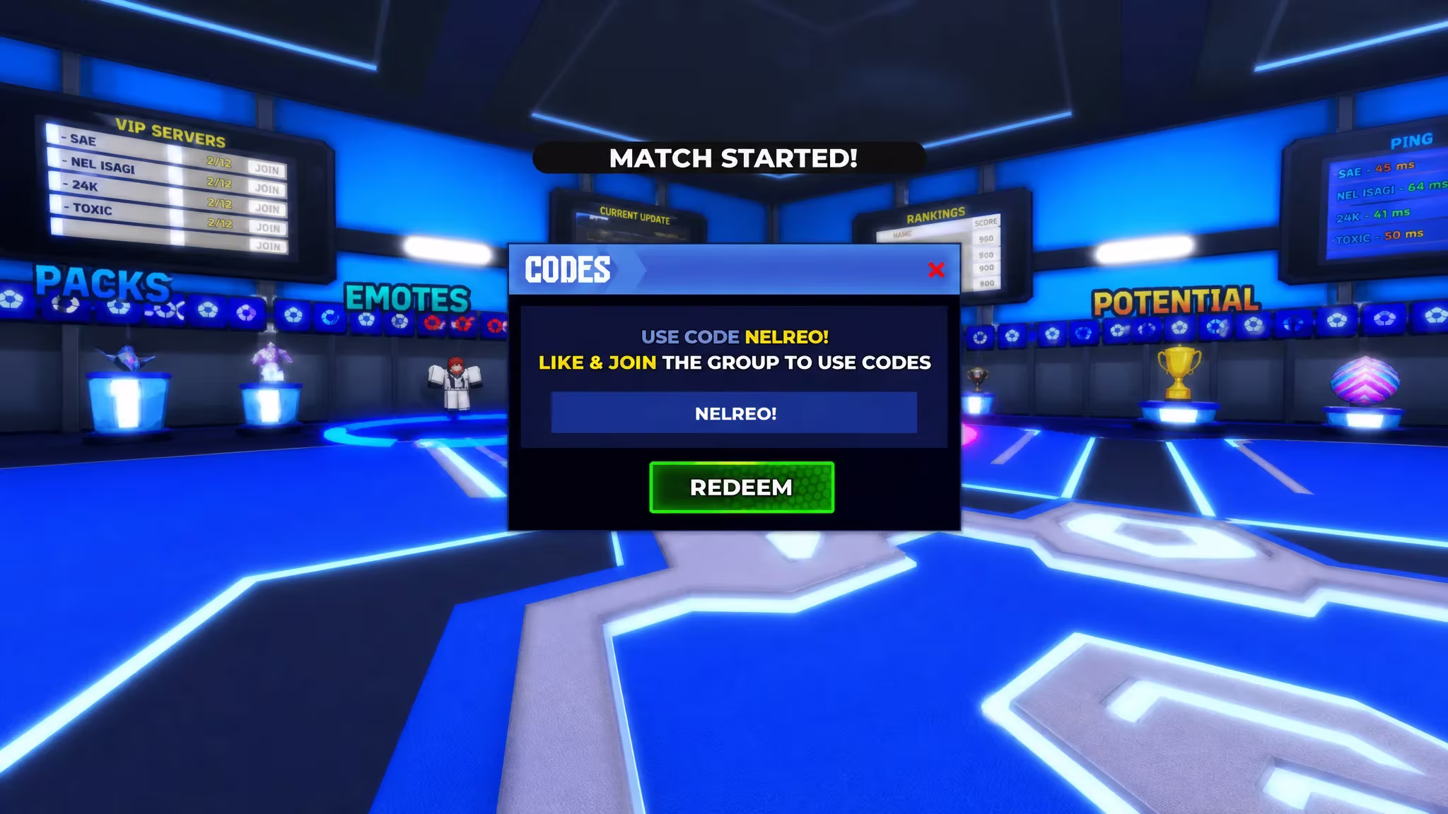 The Blue Lock code redemption text box