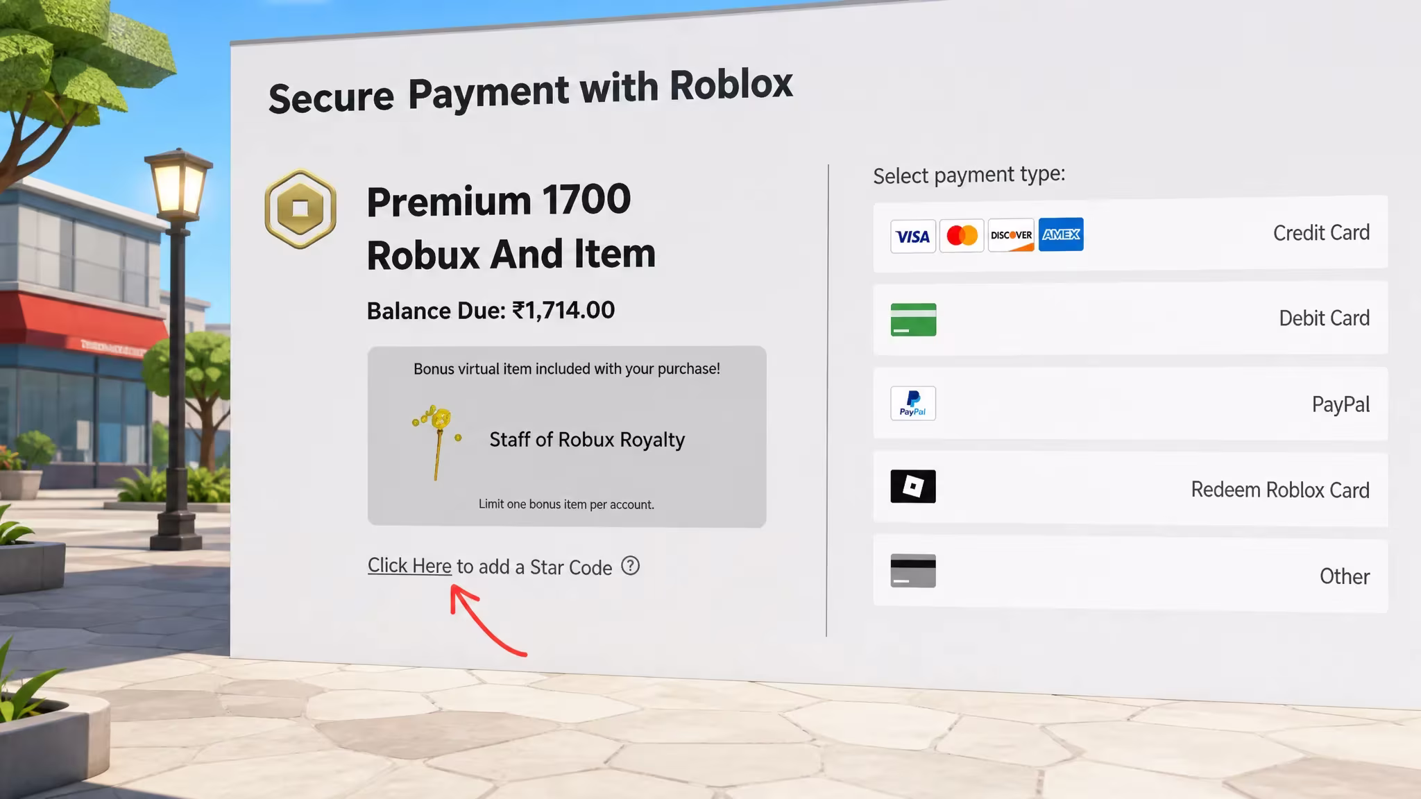 Star Code option in Roblox website
