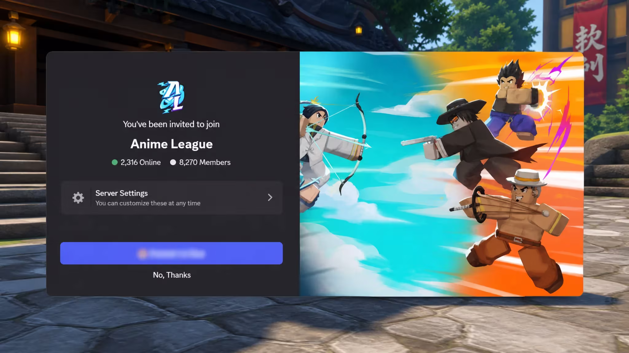 Anime League codes: A screenshot of the Discord server invite with a PT logo in the top right corner