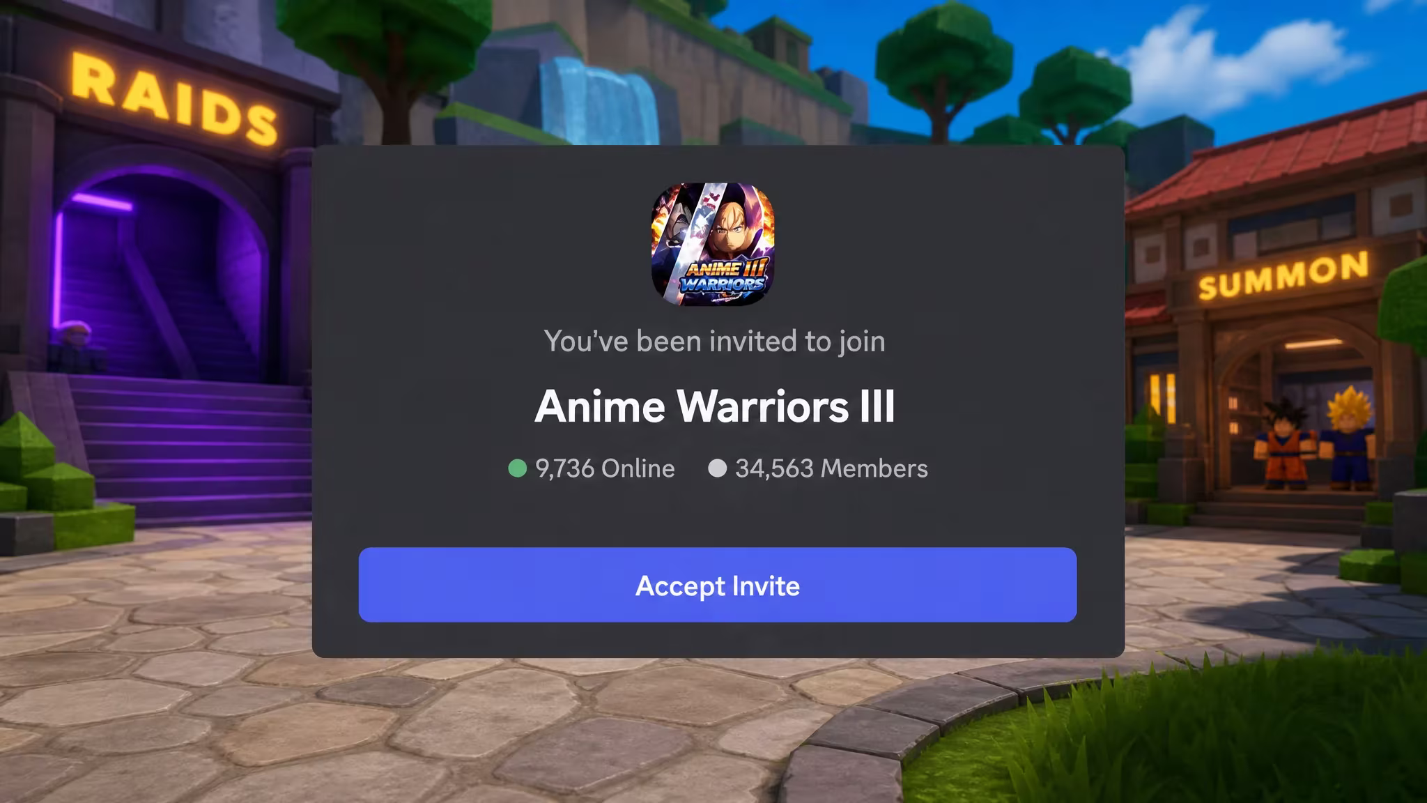 Anime Warriors 3 codes: An image of the Anime Warriors 3 Discord server