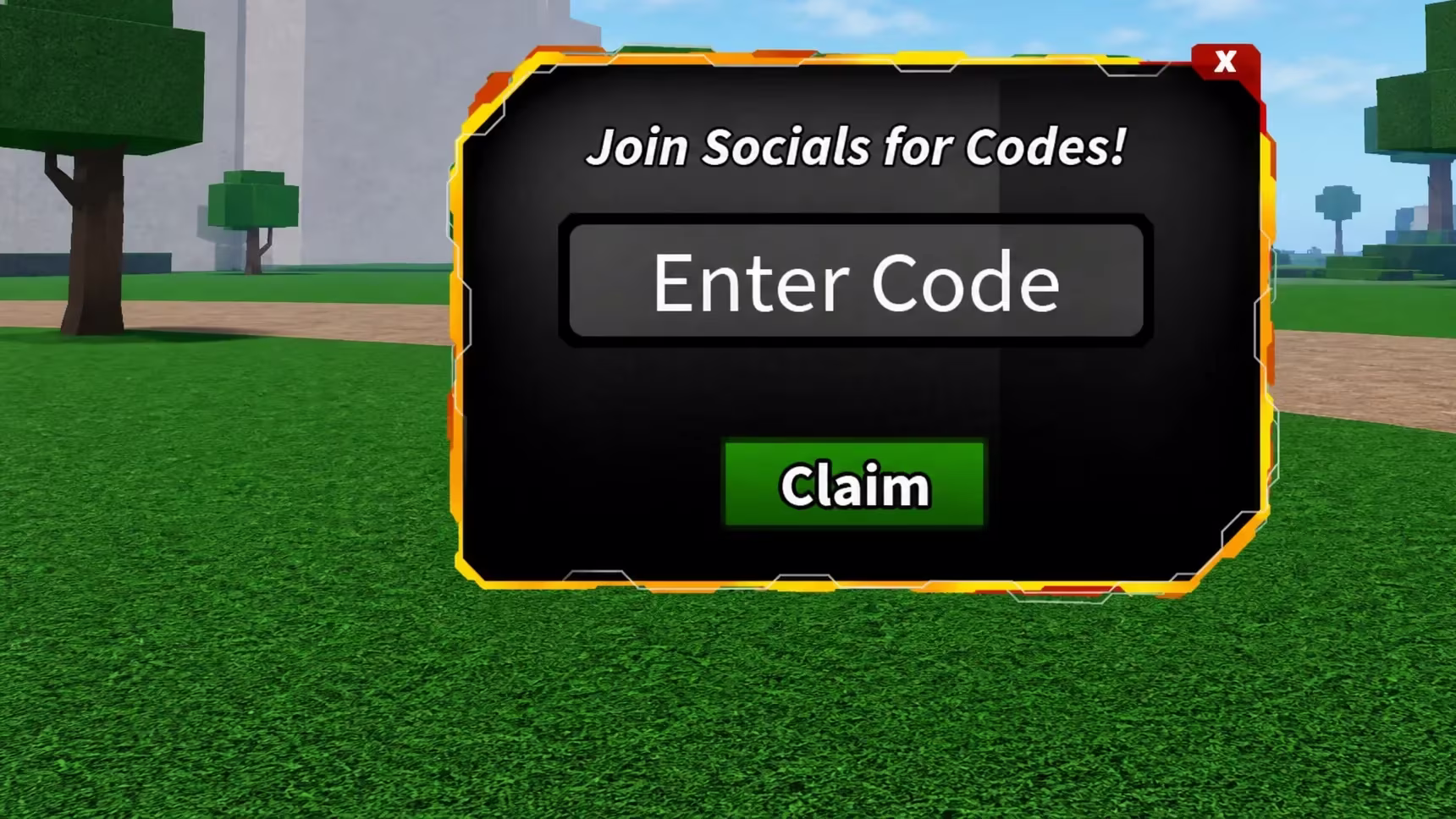 Blox Seas But Very Good codes: An image of the code redemption screen in Roblox