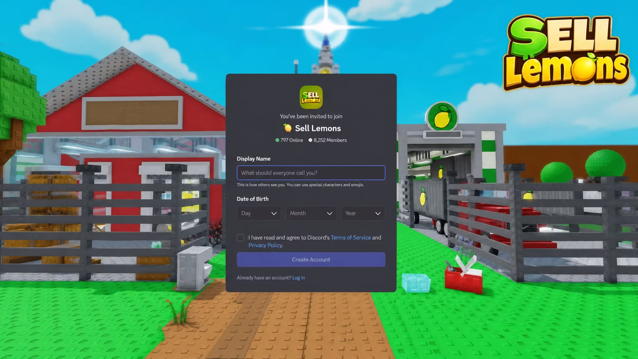 Screenshot of the BloxByte Games Discord server for Sell Lemons