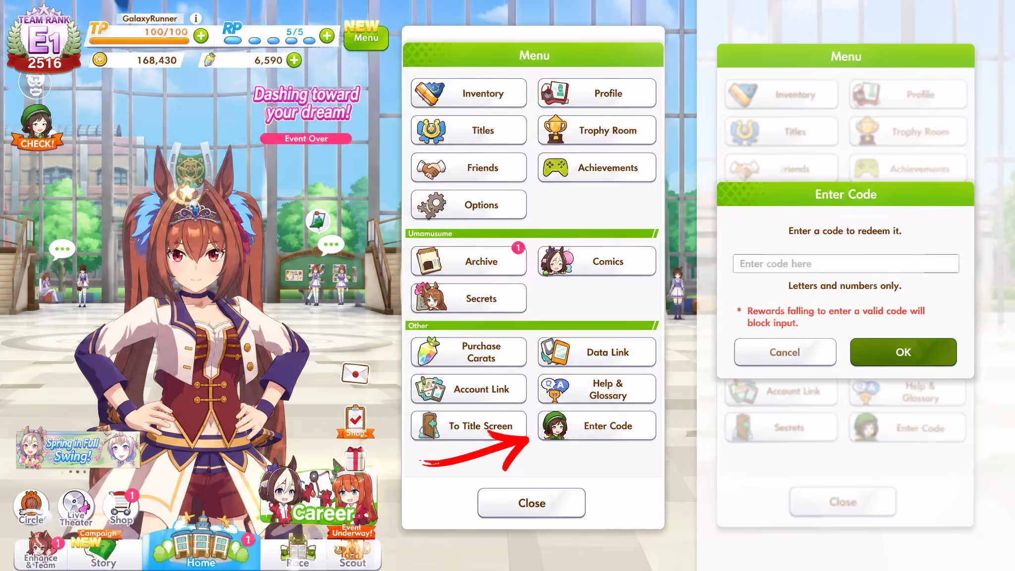 Umamusume codes: A step by step visual guide on how to redeem Umamusume codes with mango arrows and a PT logo in the top right corner