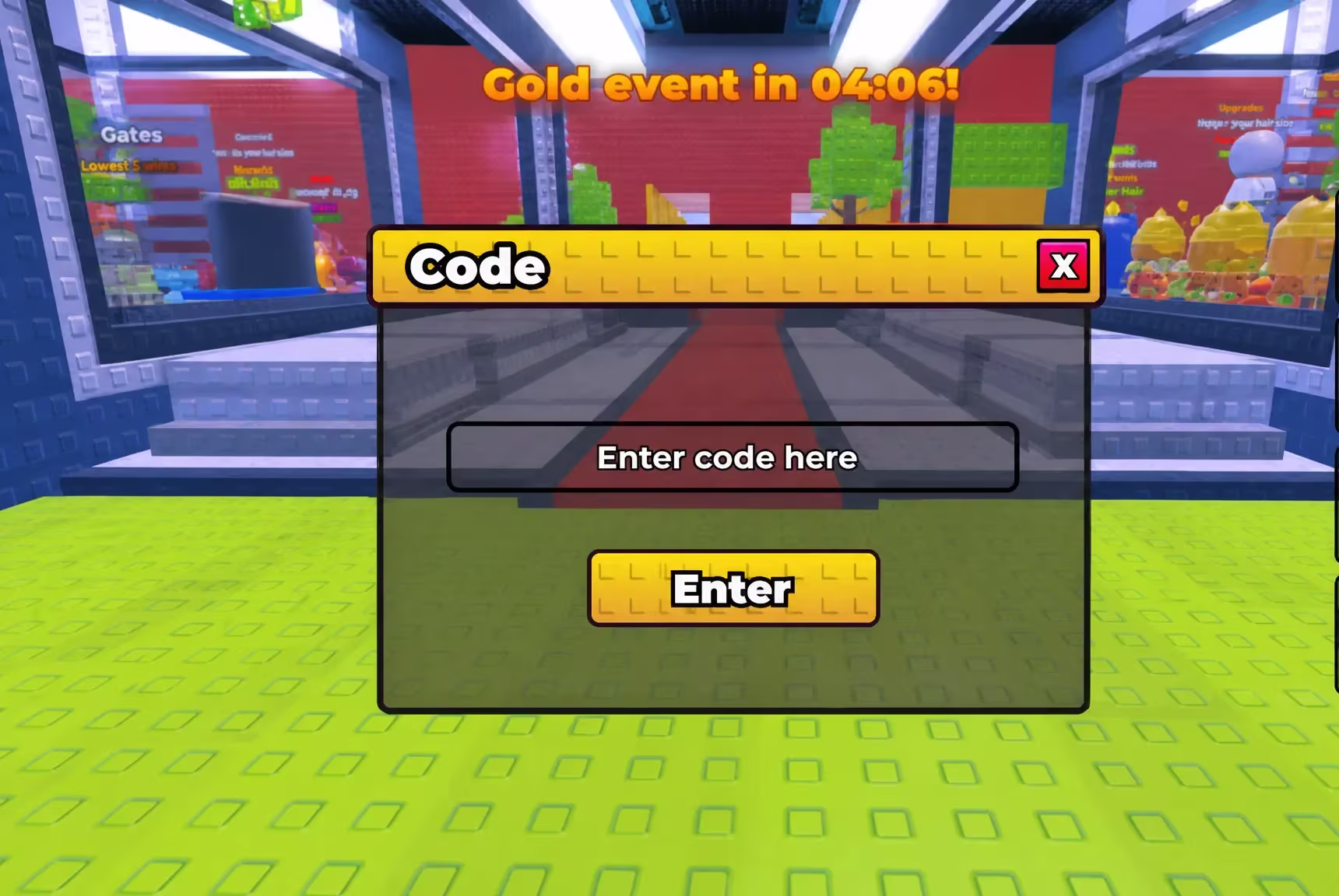The code redemption input box in Be A Hair on Roblox