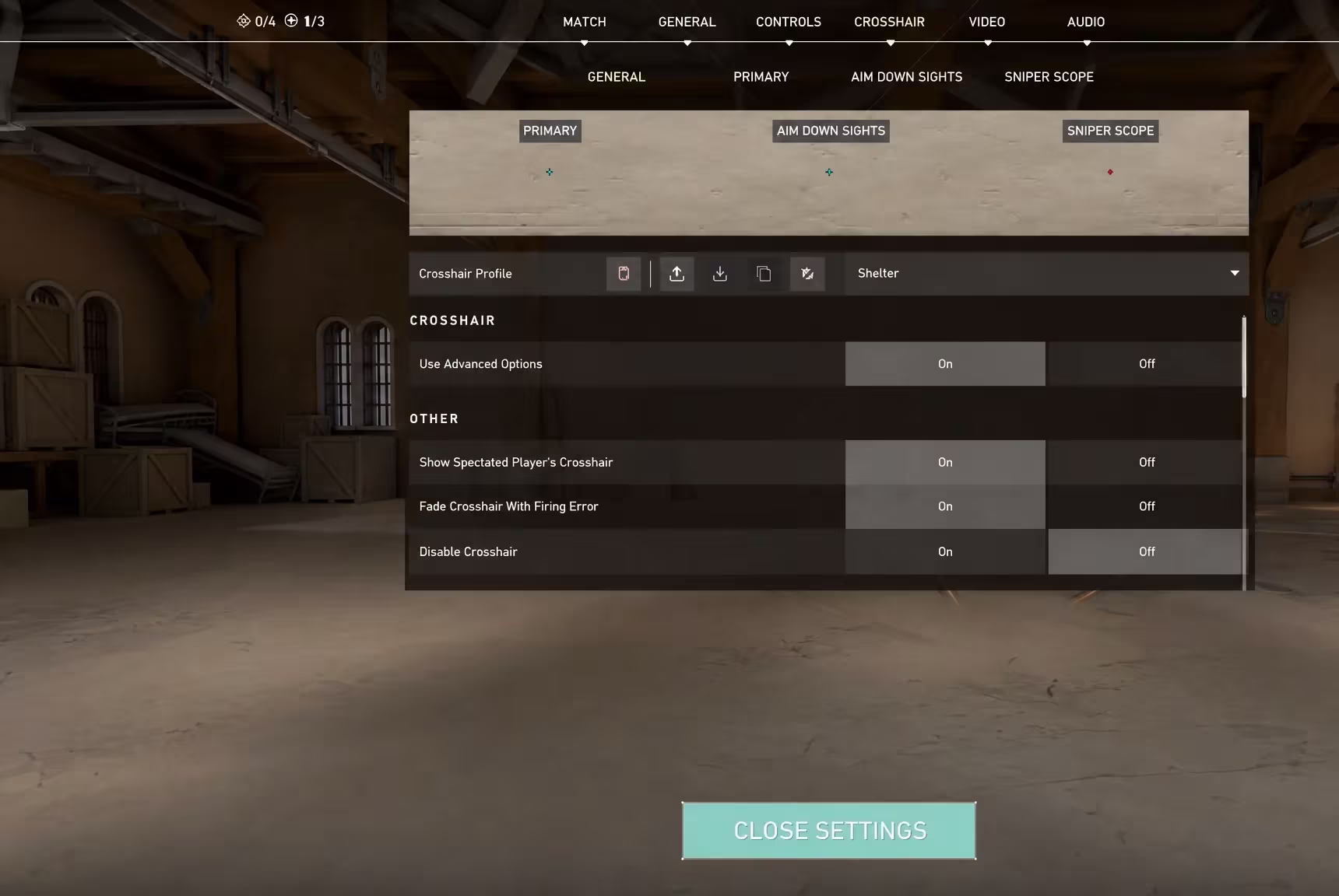Valorant crosshair: view of a custom profile