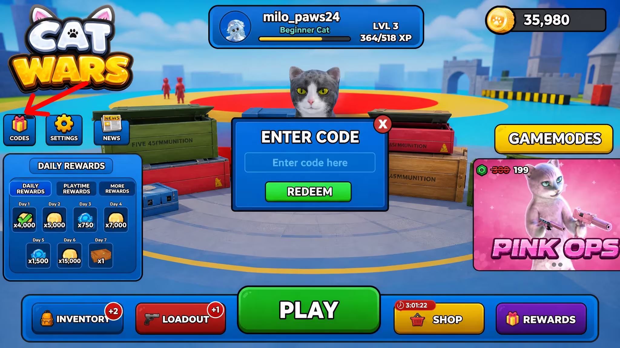 Cat Wars Codes Redemption System