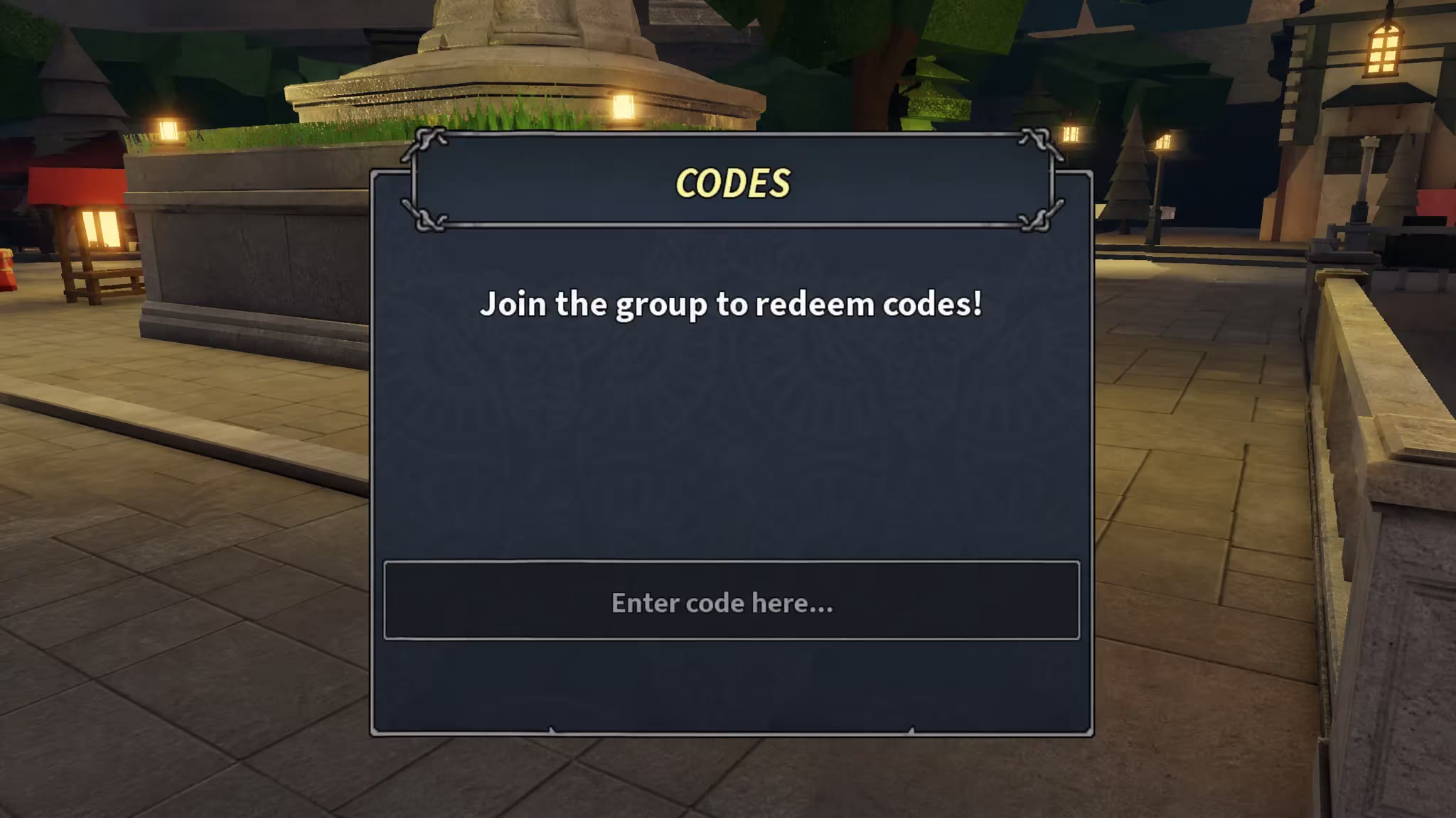 Codes entry box in Devil Hunter roblox experience