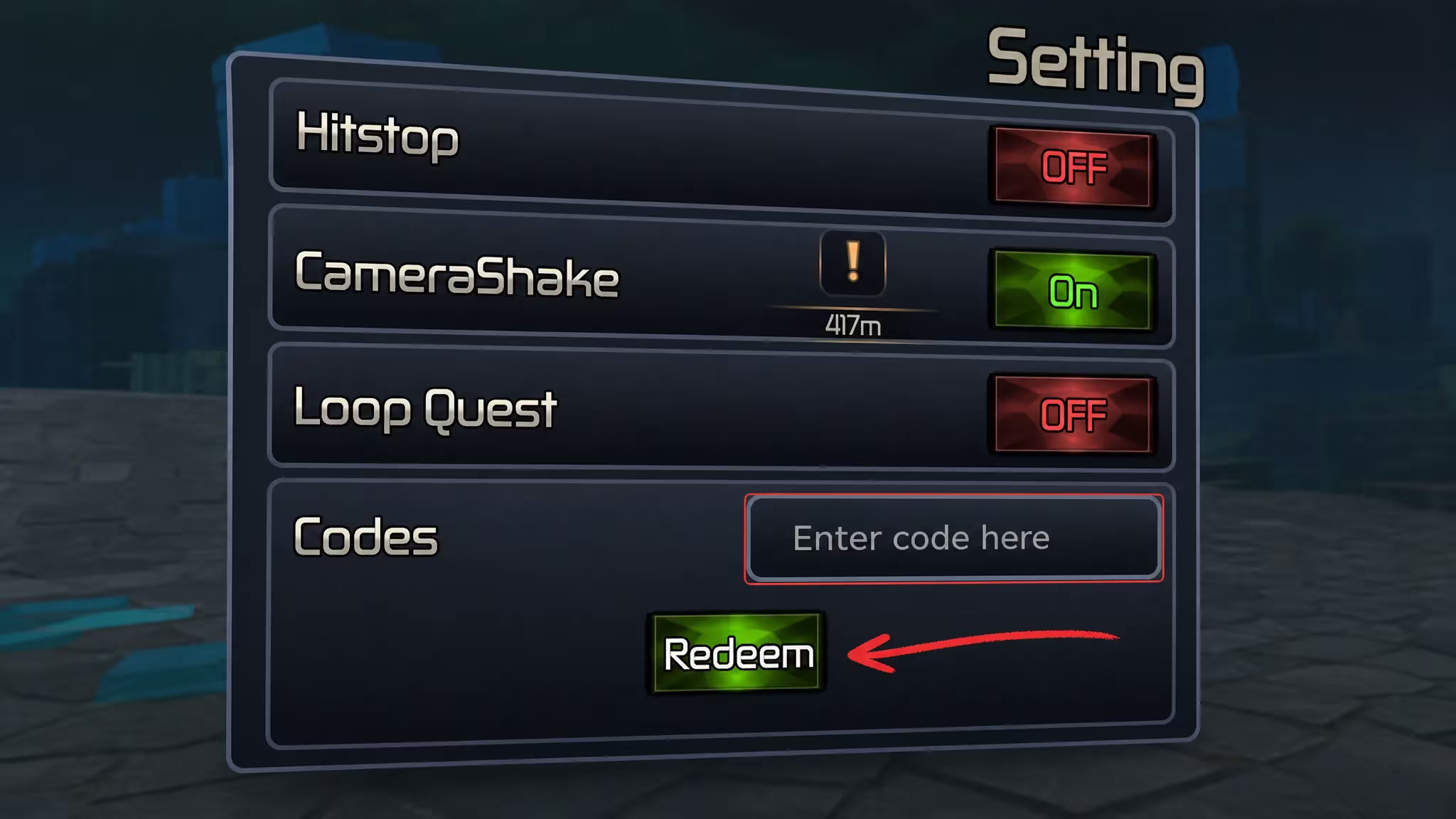The Codes Section in Broken Blade Roblox Experience
