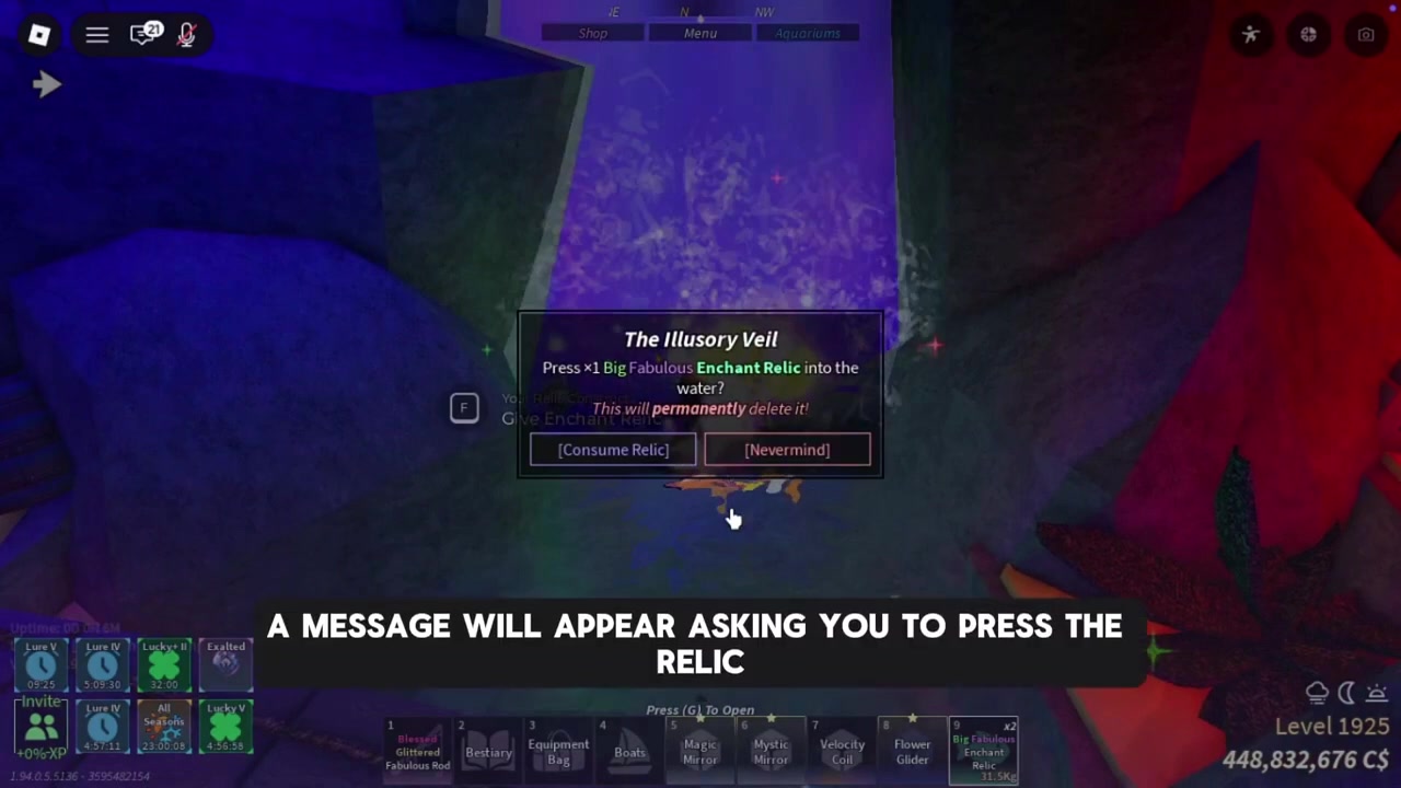 Present the relic and confirm