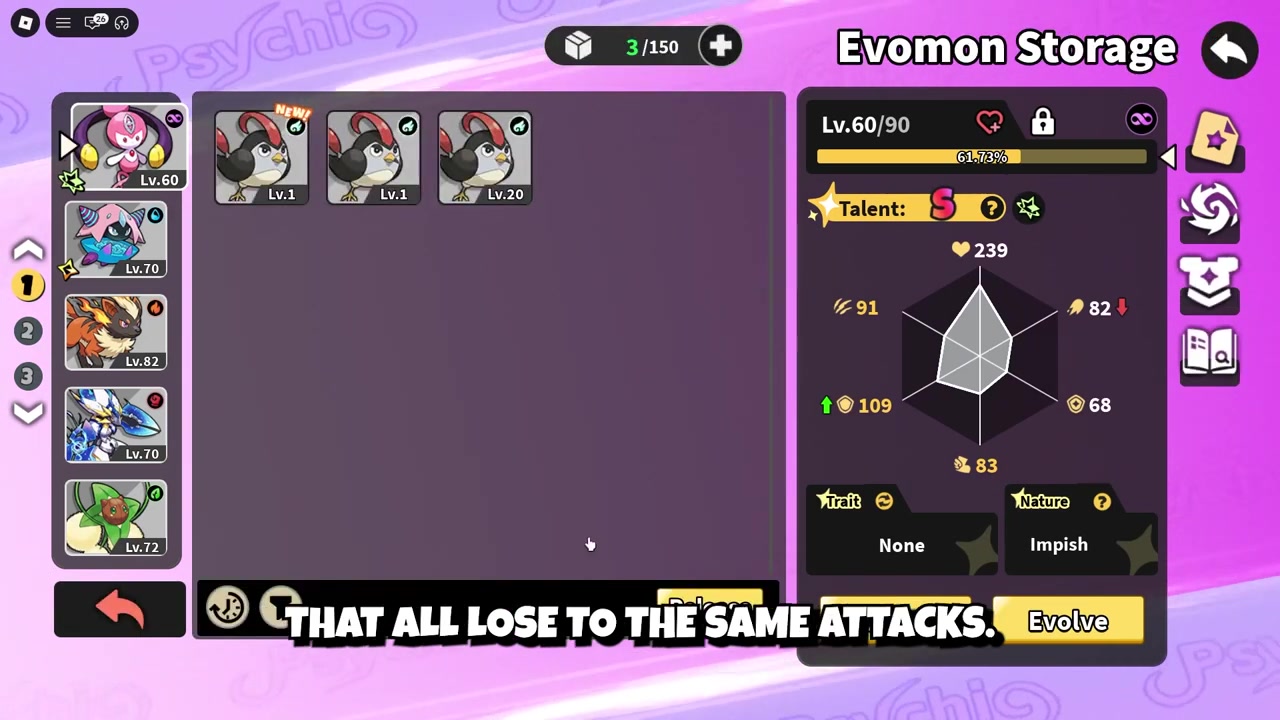 Five-monster team lineup appears beside elemental type icons